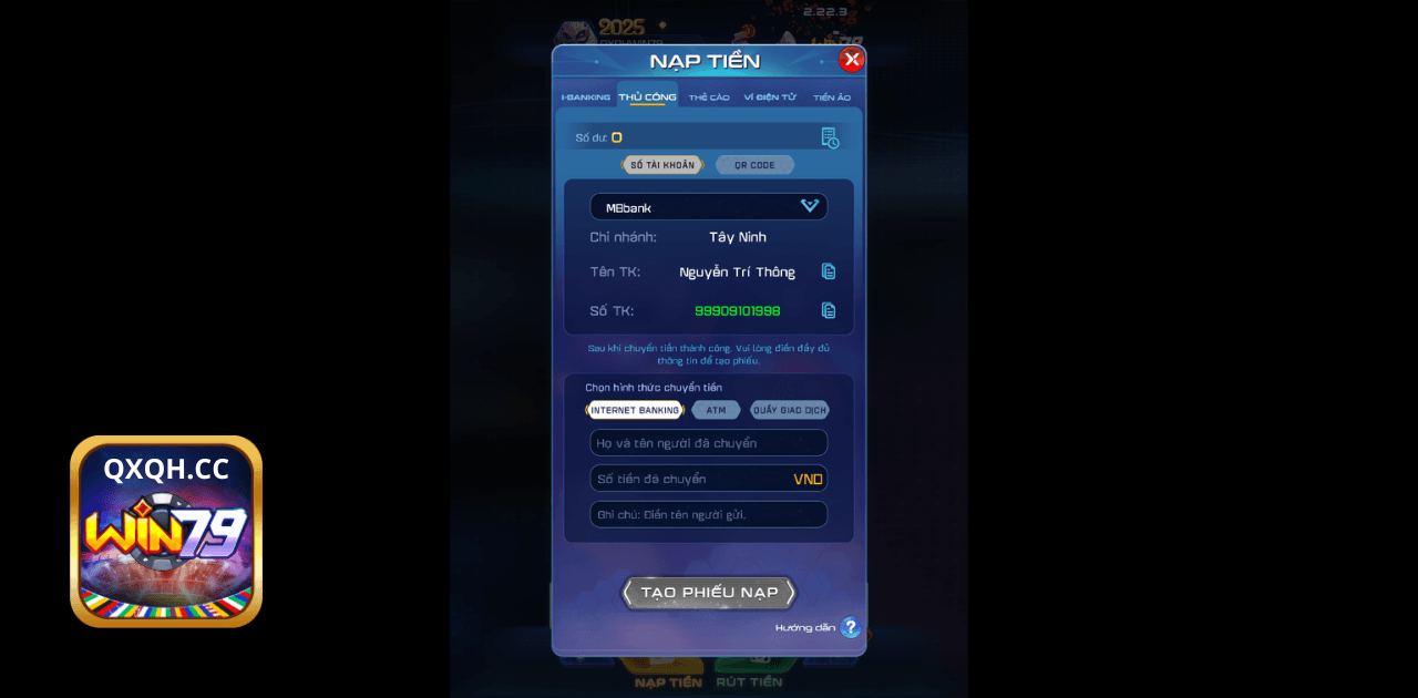 Menu nạp tiền WIN79